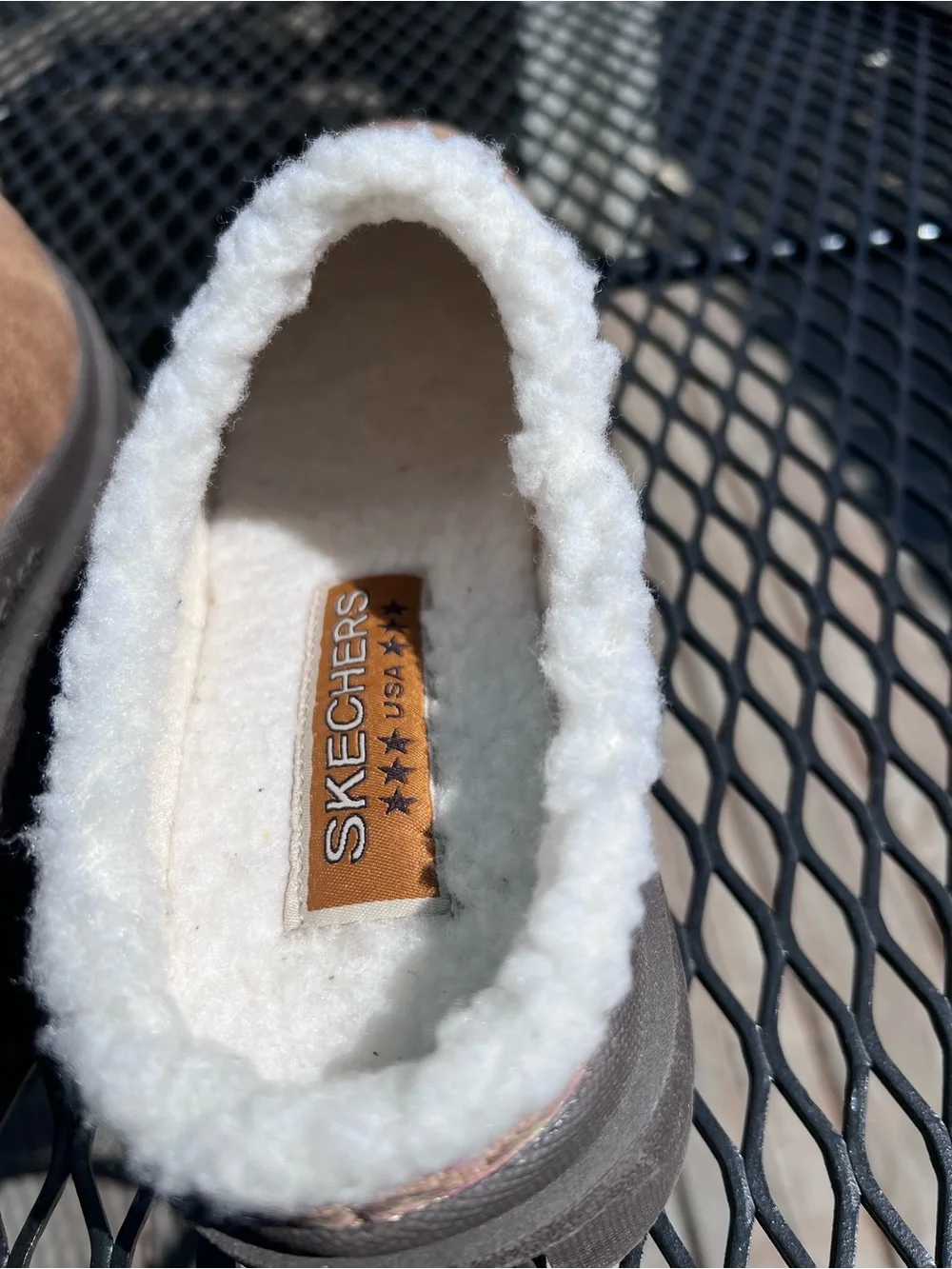 Skechers Brown Faux-Suede Slip-On Clogs with White Sherpa Trim - Picture 10 of 14